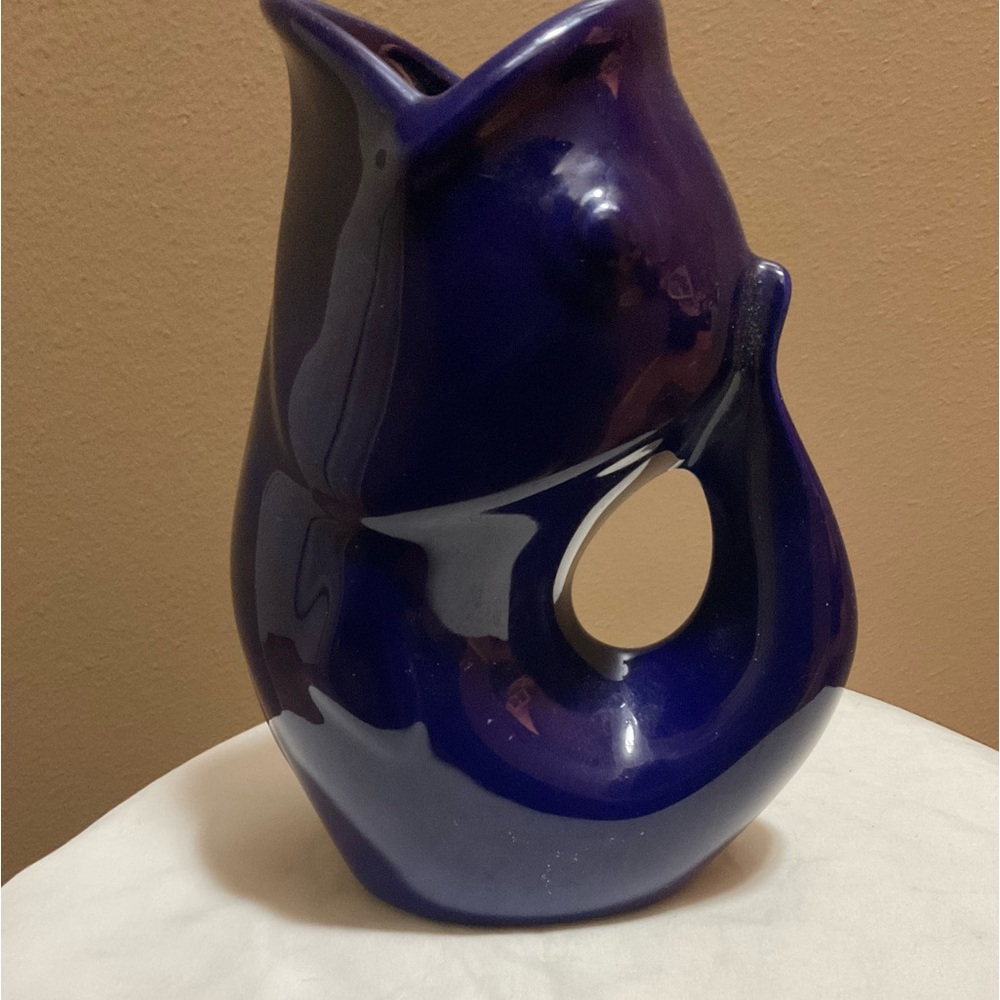 Gurgle Pot 2006 Glossy Navy Ceramic Fish Pitcher Vase Seattle Pottery 9.5"